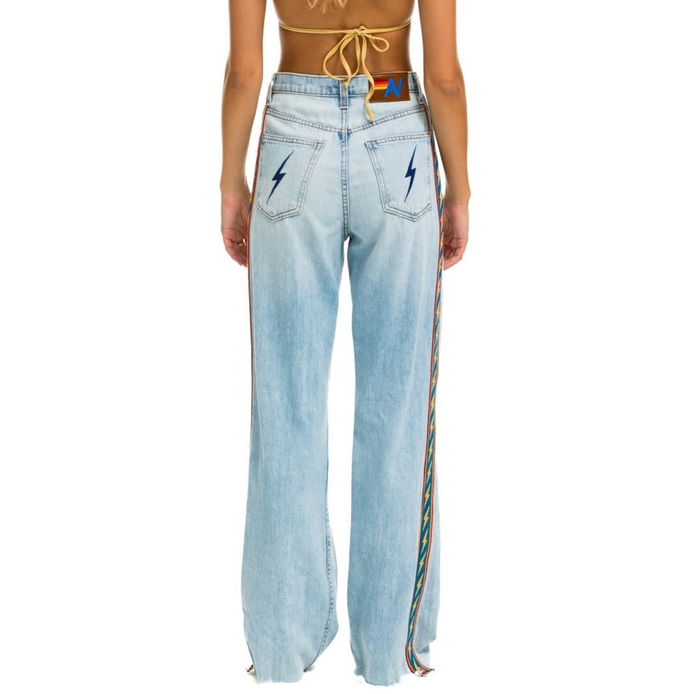 Aviator Nation Light Blue Distressed Wide Leg Jeans - Picture 2 of 13